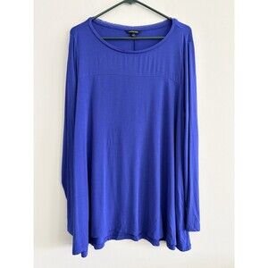 Lands' End Top Womens Large 14/16 Blue Mesh Neckline Stretch Tunic Lands End